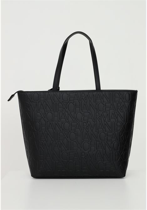 Black women's shopper with all-over lettering logo ARMANI EXCHANGE | 942650CC79300020